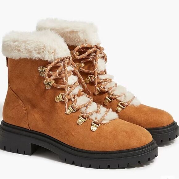 J. Crew Faux Fir Tan Winter Hiking Boots - Picture 1 of 6